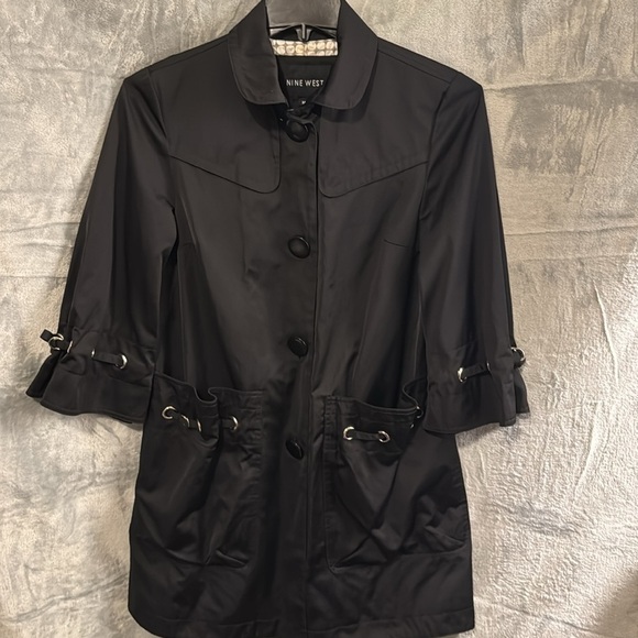 Nine West dress coat women's black lined rain long coat - Picture 4 of 12